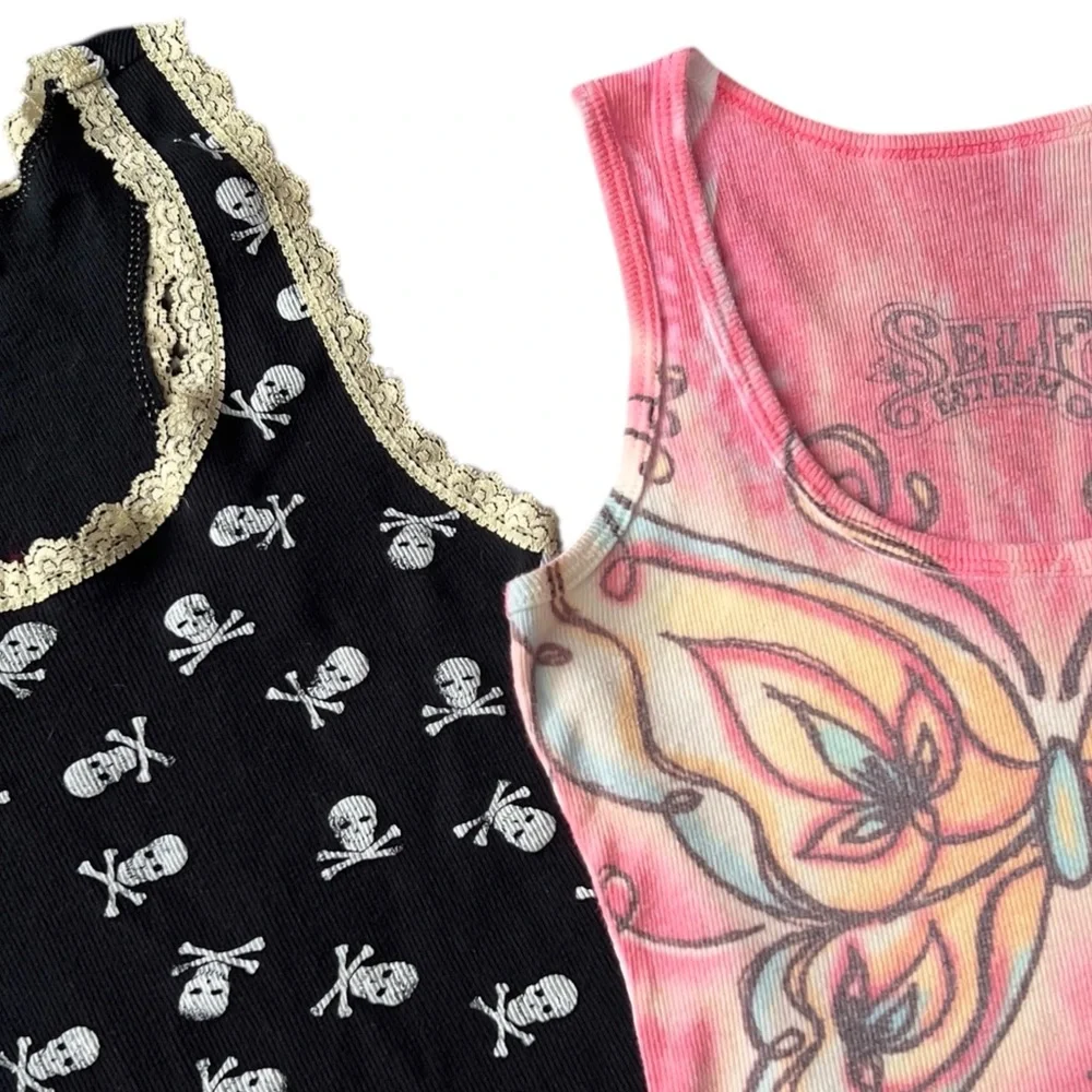 Butterfly Graphic Print and Lace Trimmed Skull Graphic Print Tank Top Bundle! - Picture 2 of 2